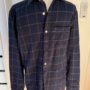 GAP Dark Blue Plaid Organic Cotton Standard Fit Flannel Shirt